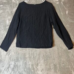 EILEEN FISHER Black Crinkle Texture Long Sleeve Top Shirt Women's Size S